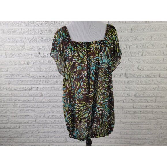 Ashley Stewart Women Top 20W Plus Short Sleeve On Off Shoulder Blue WAT52E - Picture 1 of 7